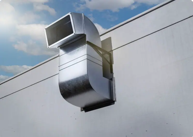 Ventilation fan and GI ductwork installed in a commercial building